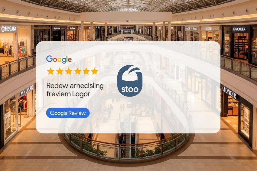 Google Review Card Free Google Review Card Free: Create Yours in 5 Simple Steps A digital rendering of a Google Review Card Free overlaying an empty, brightly lit shopping mall interior.