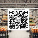 A Google Review Link Generator QR Code displayed within a supermarket aisle, ready for customers to scan.